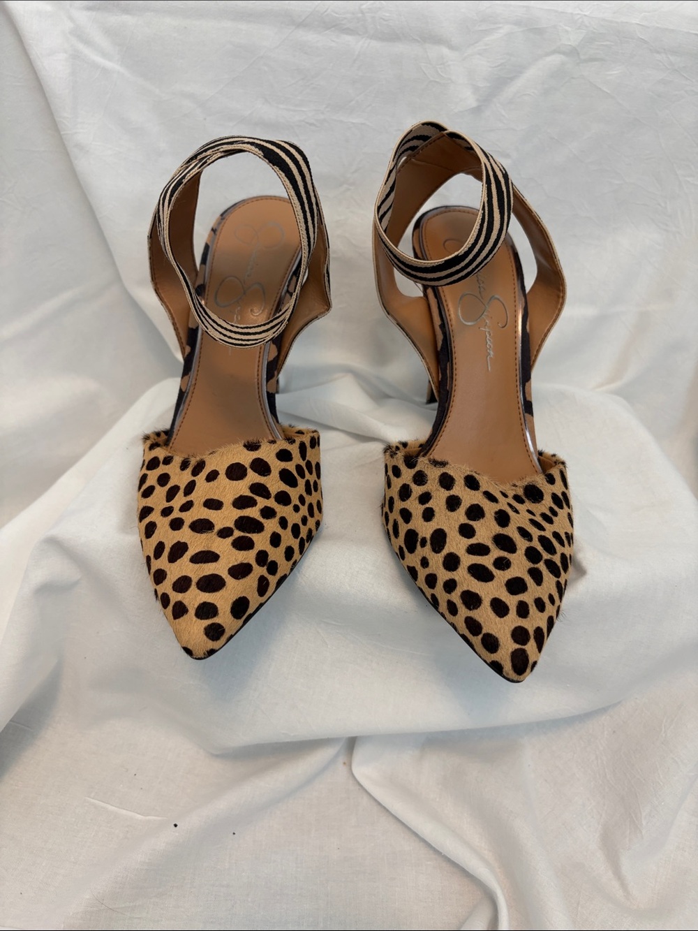 Jessica Simpson Leopard Spot Pointed Slingback Heels in Tan and Black Size 7.5
